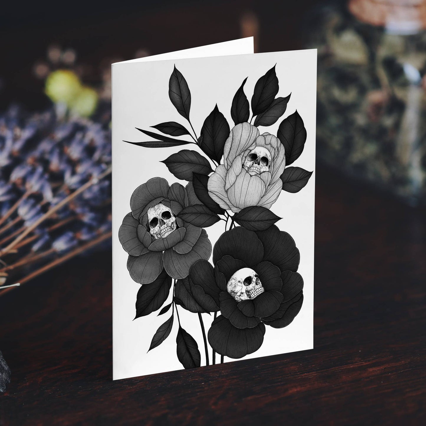 Skull Peonies Greeting Card