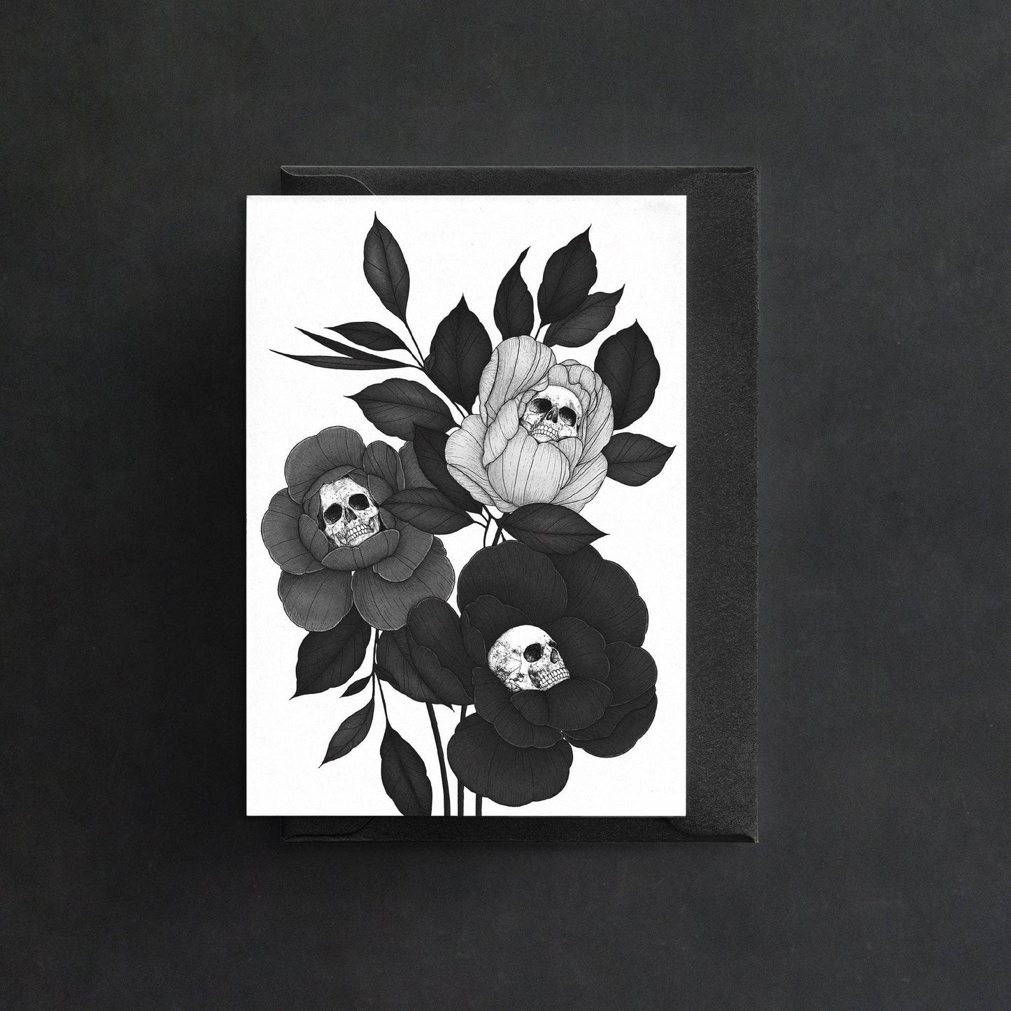Skull Peonies Greeting Card