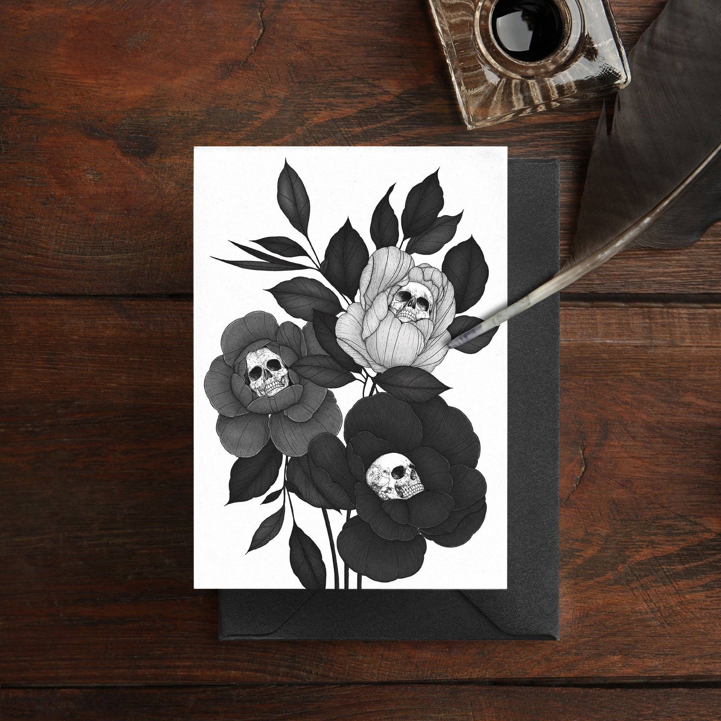 Skull Peonies Greeting Card