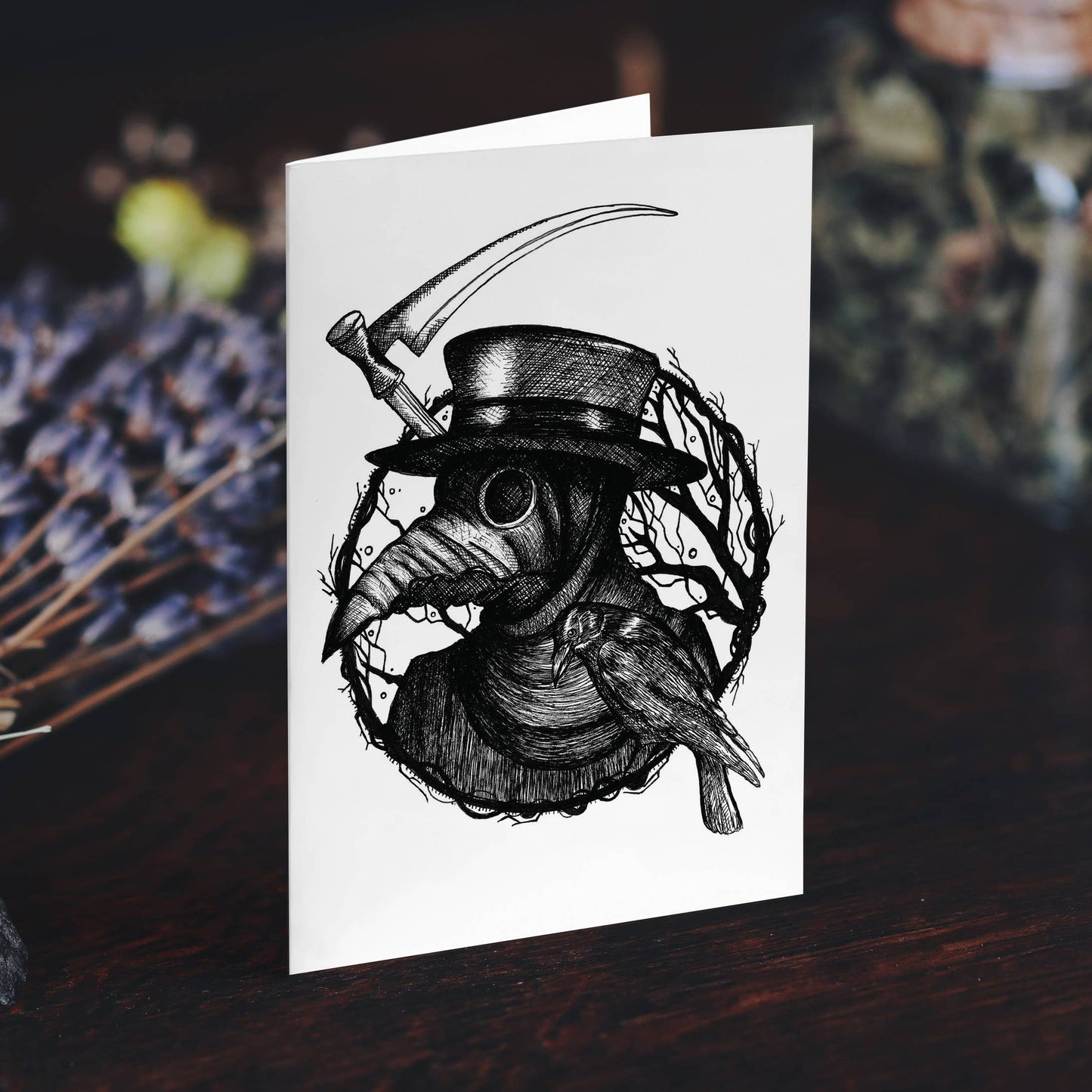 Plague Doctor And Raven Greeting Card