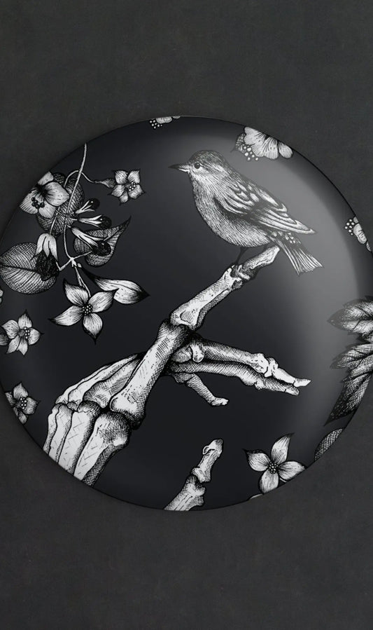 Skeleton and Sparrow Pocket Mirror
