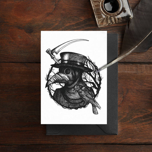 Plague Doctor And Raven Greeting Card